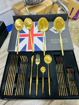 CP012 LOT IMPORTED PURE GOLDEN 28 PIECES CUTLERY SET