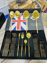 CP012 LOT IMPORTED PURE GOLDEN 28 PIECES CUTLERY SET